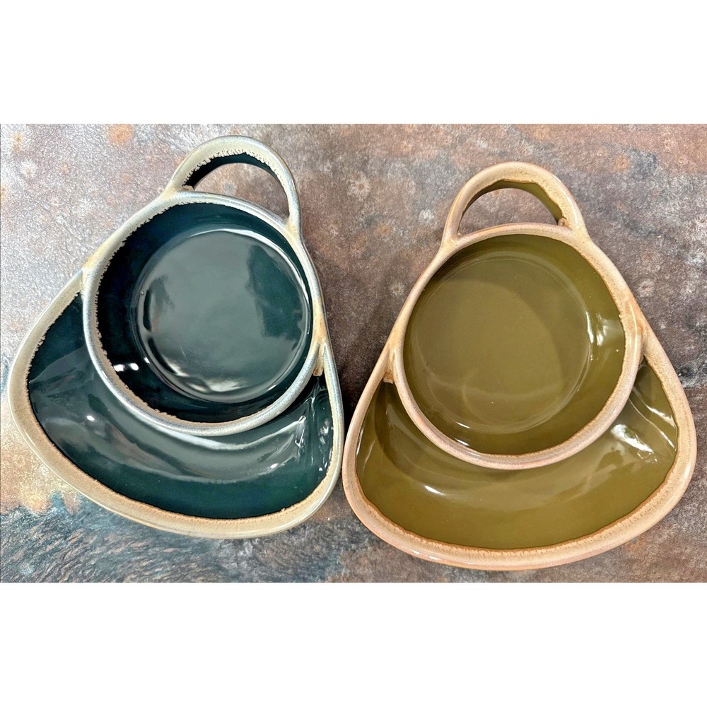 LTD Commodities Stoneware Soup Cracker Bowl Chip Dip Dish Set of 2 Drip Glaze